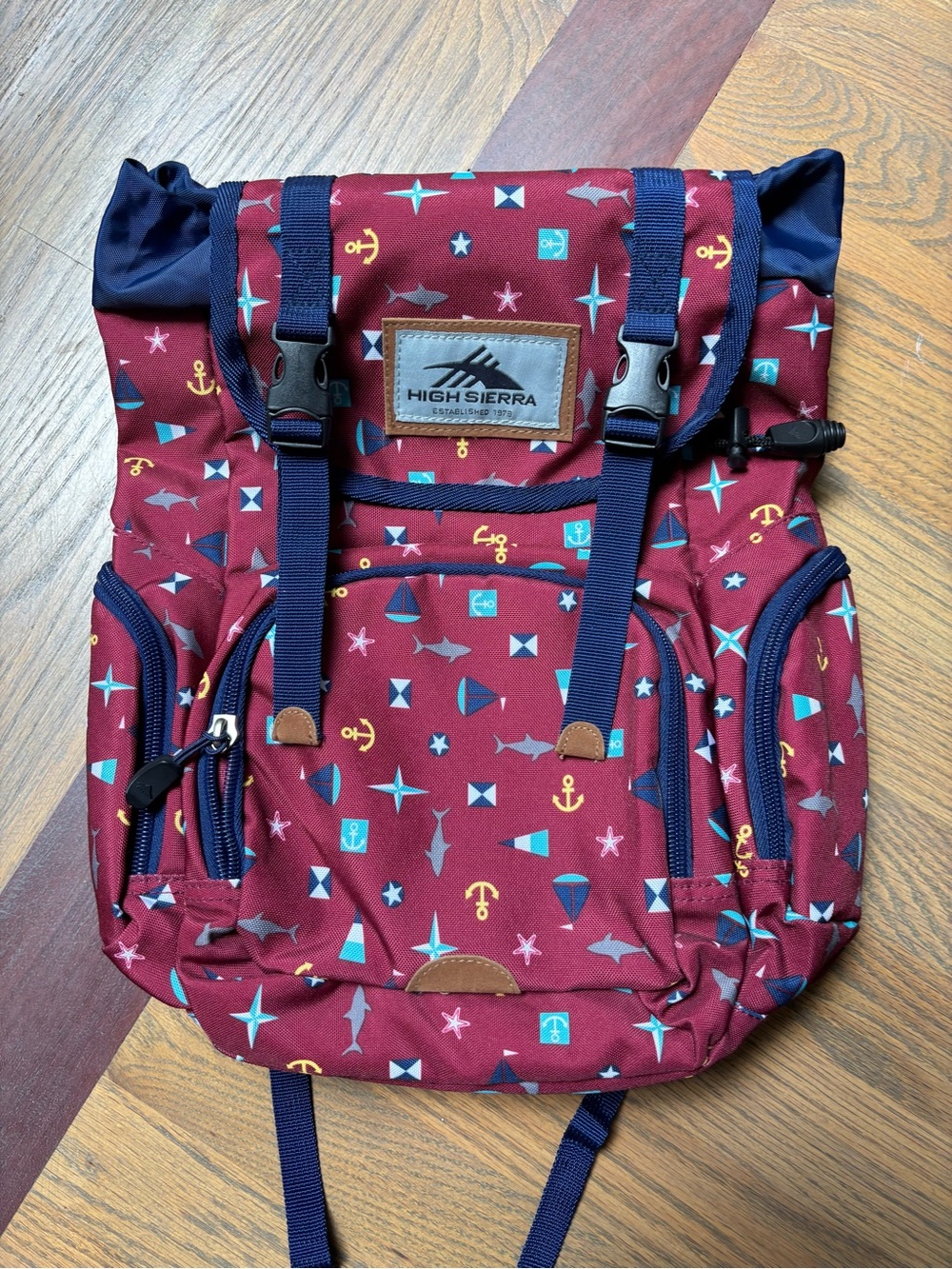 High Sierra Nautical Print Backpack Red Navy Coastal Y2K - Picture 2 of 6